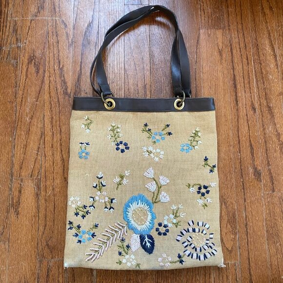 The Limited Handbags - Vintage The Limited Tote Embroidered Floral Purse 90s Y2K Shoulder Bag 1990s VTG